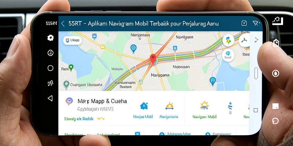 Antarmuka aplikasi 55RT dengan fungsi Navigasi Mobil yang mudah digunakan.