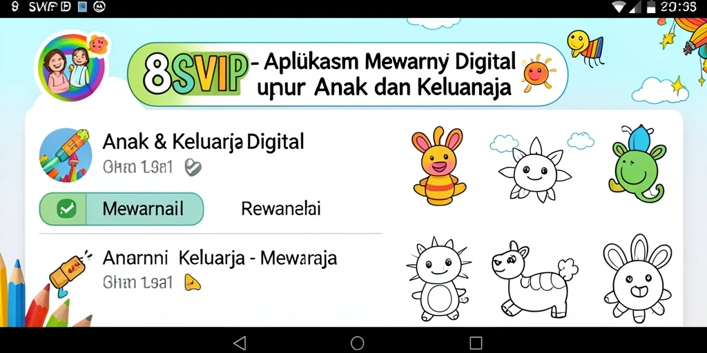 Tampilan antarmuka aplikasi Mewarnai Digital yang menarik dan interaktif.