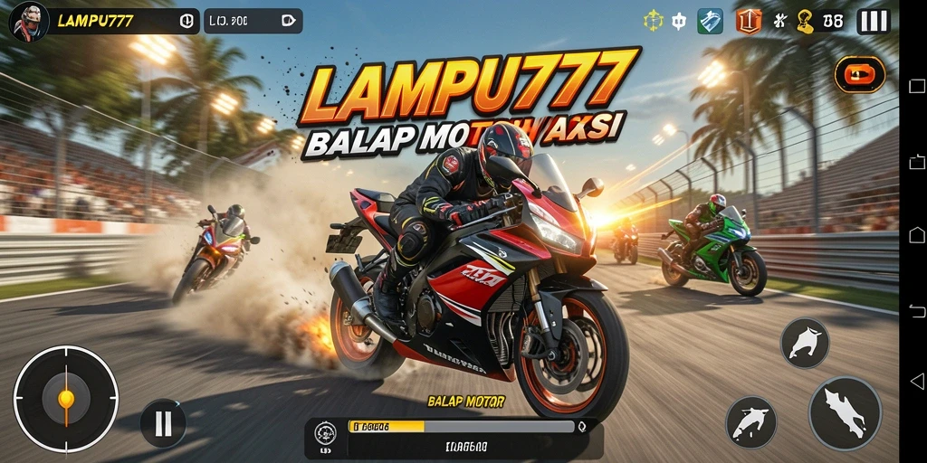 Tampilan antarmuka LAMPU777 menampilkan motor balap yang siap beraksi.