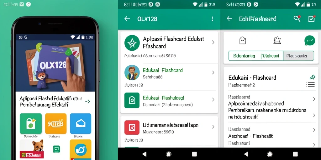 Tampilan antarmuka aplikasi OLX128 dengan fungsi flashcard yang menarik.